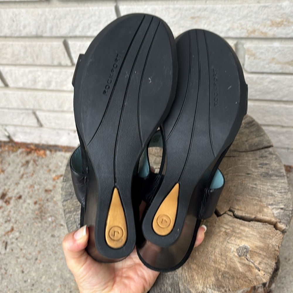 Rockport Black Leather & Suede Wedge Slip on Sandals - Picture 7 of 11